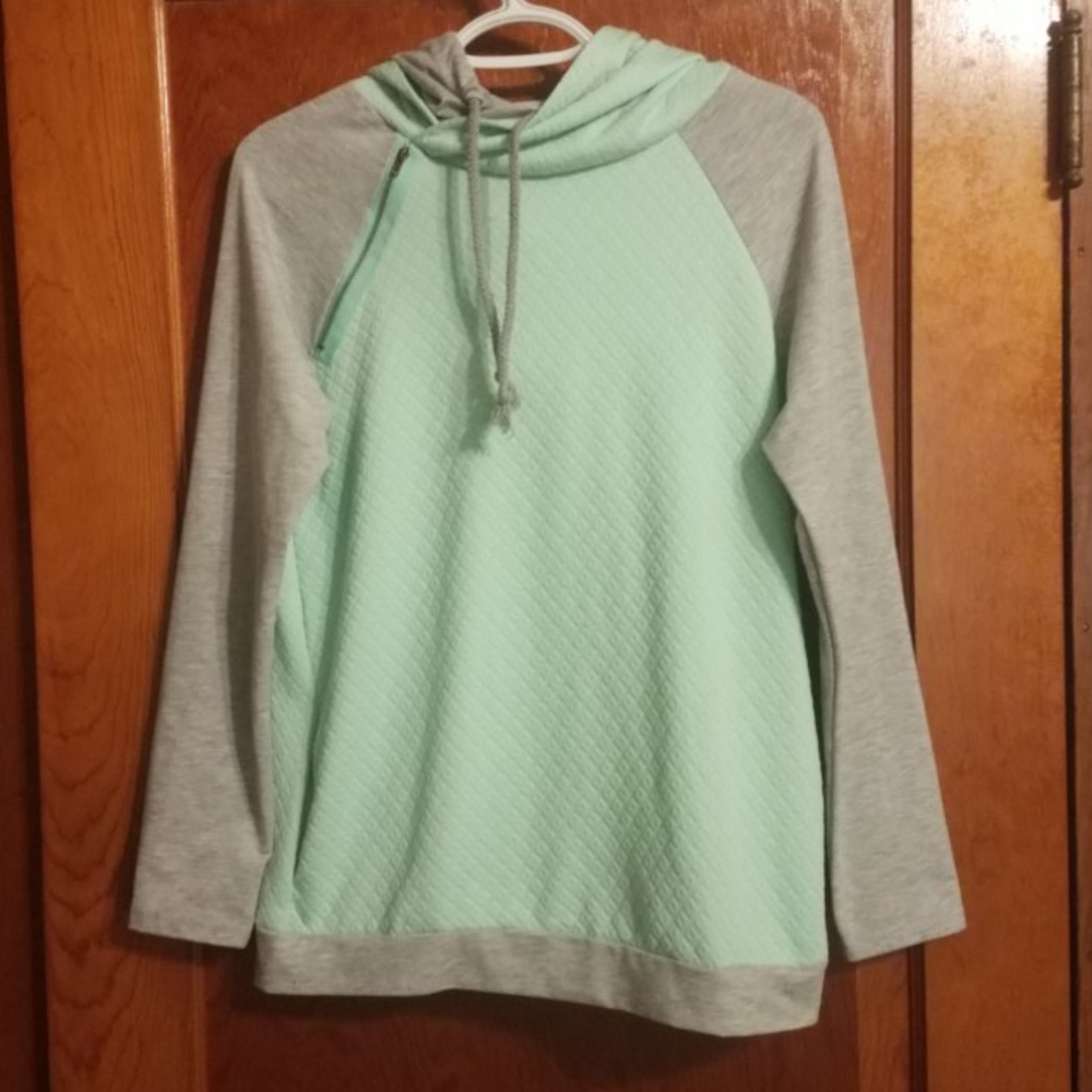 Teal and Grey Sweatshirt with Two Hoods